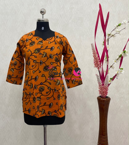 Ready Made - Short Top -  Pure Cotton Kalamkari  - VVRST004