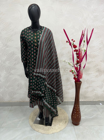 Ready Made - Anarkali - Salwar, Kameez & Duppatta(3pc)- Printed Cotton - VVAS004