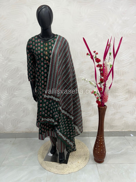 Ready Made - Anarkali - Salwar, Kameez & Duppatta(3pc)- Printed Cotton - VVAS004