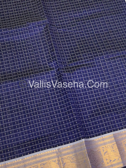 Pure Silk Cotton Saree - Blue With Half White Shade - Lakshadeepam Design - VVPLD001