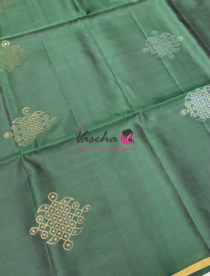 Half Mixed Soft Silk Saree - Kolam Design - Green Shade - VVPSS077