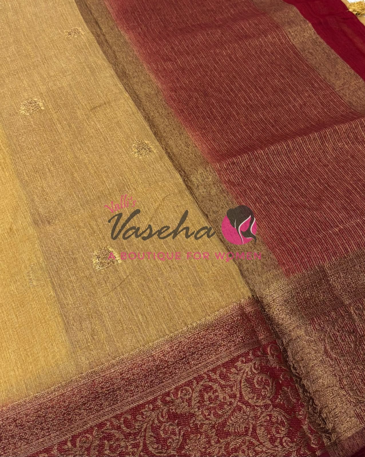 Bamboo Silk Saree- Cream with Maroon Shade - VVBSS015