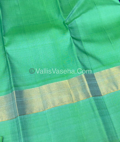 Pure Kanchipuram Silk Saree - Blue With Green Combo - VVPS025