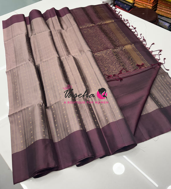 Pure Soft Silk Saree  - Beige & Wine Combo - VVPSS138