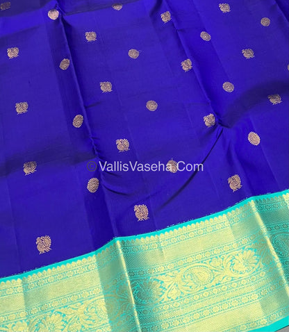 Pure Kanchipuram Silk Saree - Blue & Teal Green - VVPS014