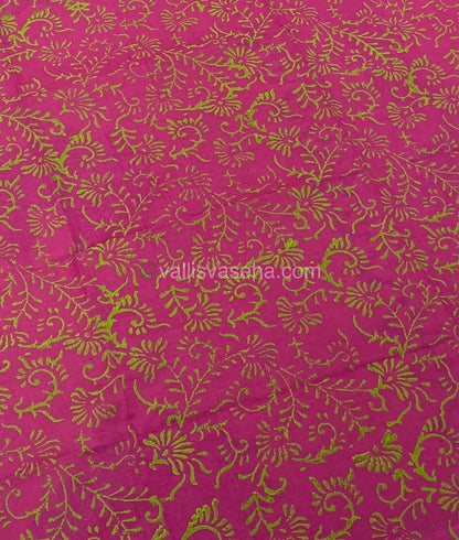 Poly Silk Mixed Printed Cotton - Lemon Green With Pink - VVPCP002