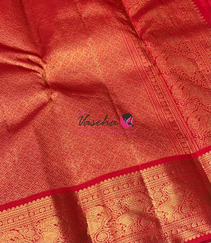 Pure Vintage Korvai Kanchipuram Silk Saree - Yellow & Red Combo - VVPS046