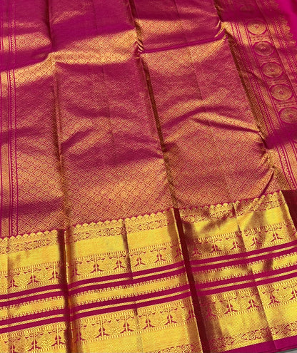 Pure Kanchipuram Silk Saree - Yellow With Rink Combo - VVPS012