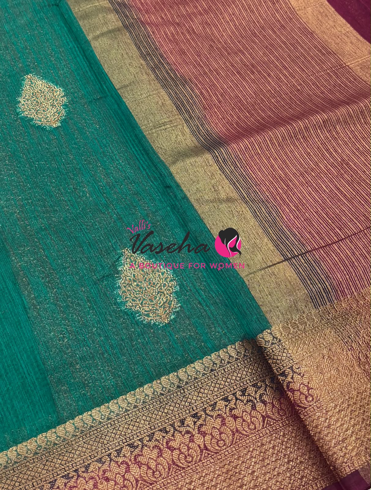 Bamboo Silk Saree - Ramar Green with Maroon Shade - VVBSS018