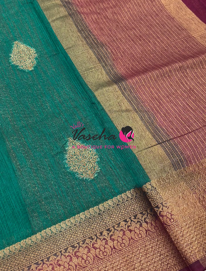Bamboo Silk Saree - Ramar Green with Maroon Shade - VVBSS018