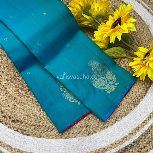 Pure Soft Silk Saree - Light weight - Double tone Blue with Peachish Pink shade - VVPSS025