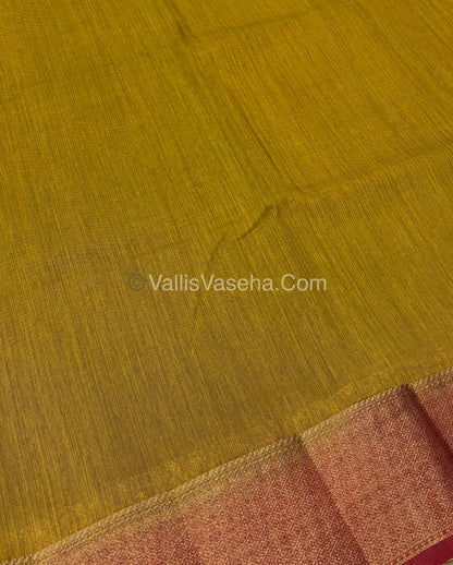 Bamboo Silk Saree - Mustard Yellow With Red  Shade - VVBSS002