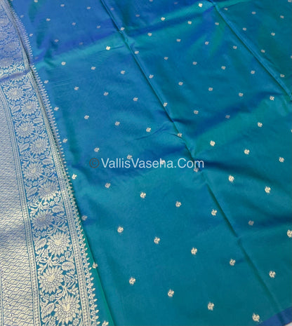 Semi Soft Silk - Peacock Butta Border - Peacock Blue Shade -VVSSS011