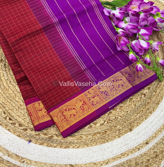 Semi Silk Cotton Saree - Maroon With Purplish Pink shade - VVSSC003