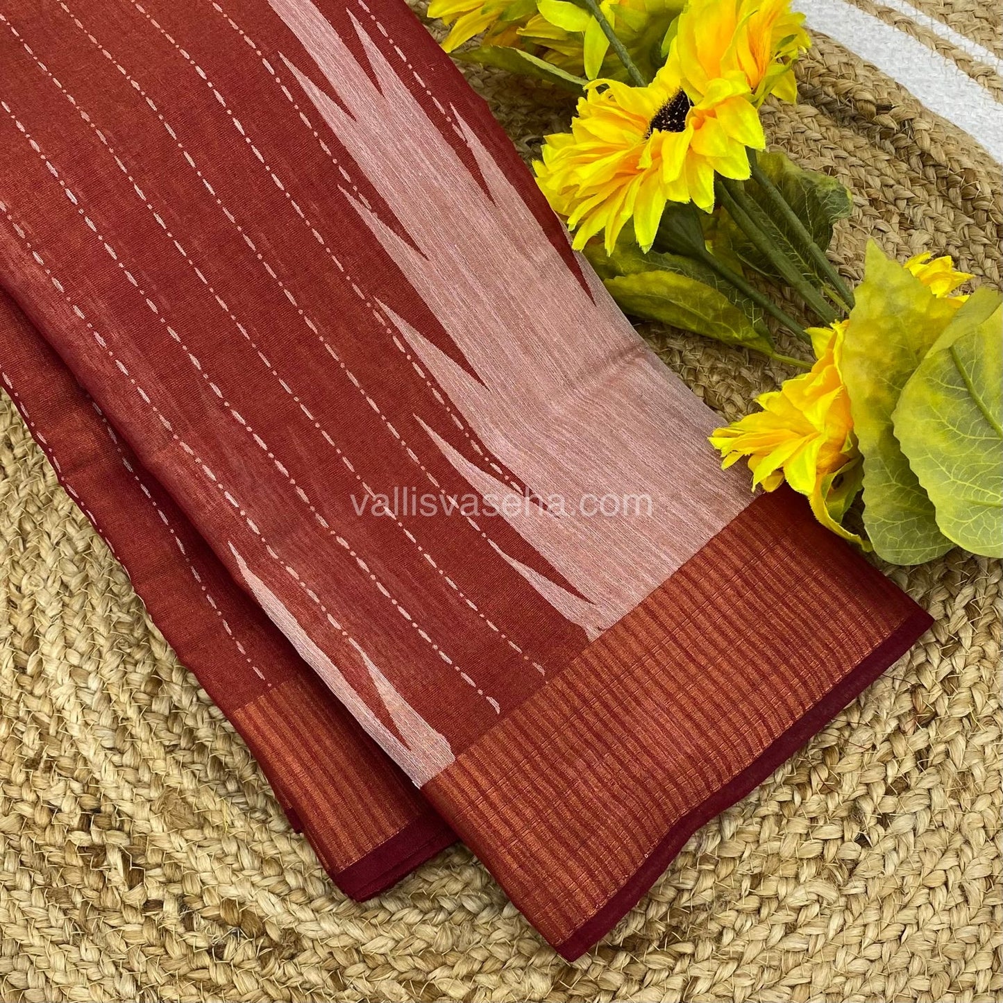 Semi Tussar Silk - Temple border - Merun Shade - VVSTS001