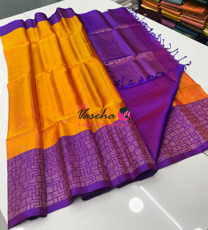Pure Soft Silk Saree - Mango Yellow & Purple - VVPSS124