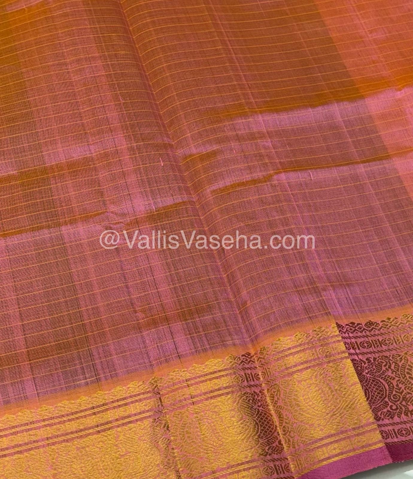 Pure Silk Cotton Saree - Brown With peach Shade - Lakshadeepam Design - VVPLD001