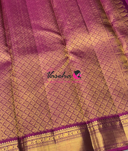 Pure Kanchipuram Silk Saree - Green  & Pink Combo - VVPS025