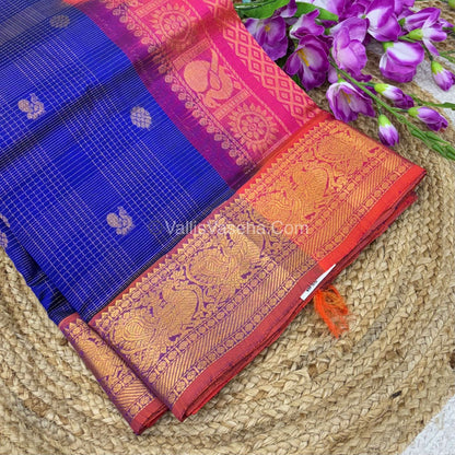 Pure Silk Cotton Saree - Vairavoosi checks - Mayil & Chakkaram - VVMCV002
