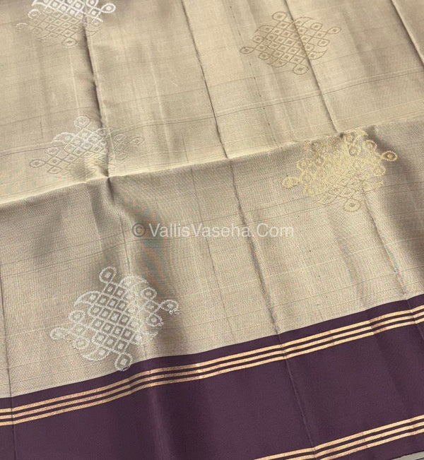 Pure Soft Silk Saree - Kolam design light chikku with wine shade  - VVPSS074