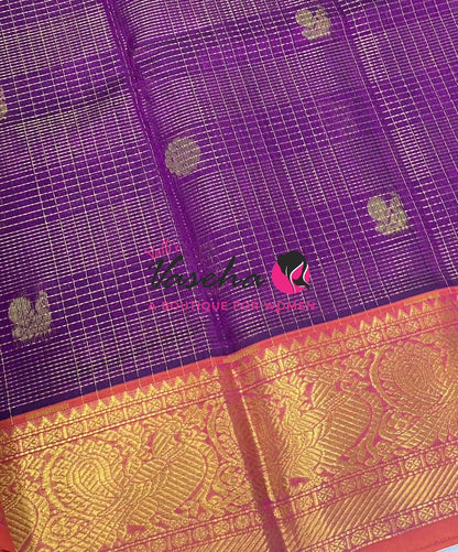 Pure Silk Cotton Saree - Vairavoosi checks - Mayil & Chakkaram - VVMCV001