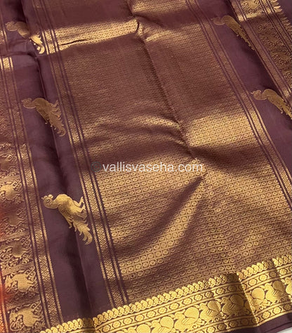 Pure Kanchipuram Silk Saree - Rust Orange & Brownish Wine Combo - VVPS018