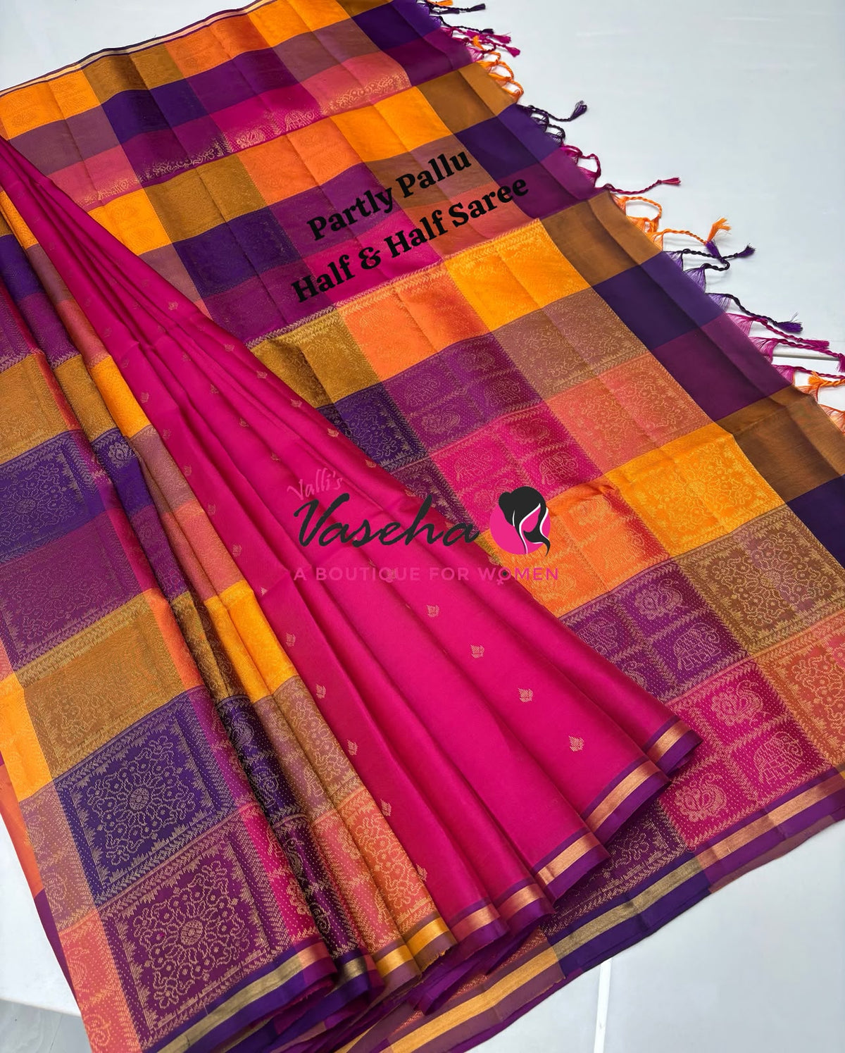 Pure Soft Silk Saree - Partly Pallu -  Half & Half Saree - VVPSS088