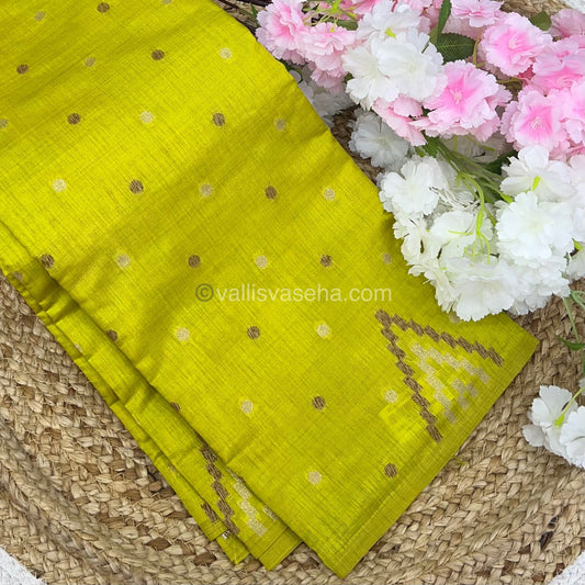 Cherry Tussar - Semi Tussar Silk - Lemon Yellowish slight Green - VVSTS009
