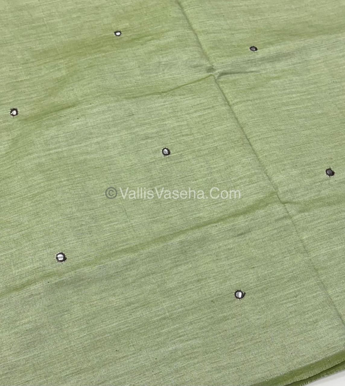 Poly Silk Mixed Cotton - Mirror Work Embroidery - Green with Brown - VVPCM001