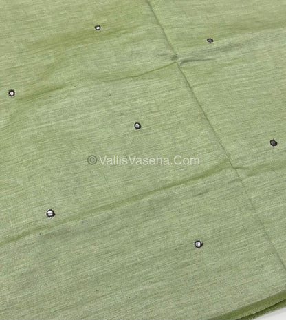 Poly Silk Mixed Cotton - Mirror Work Embroidery - Green with Brown - VVPCM001