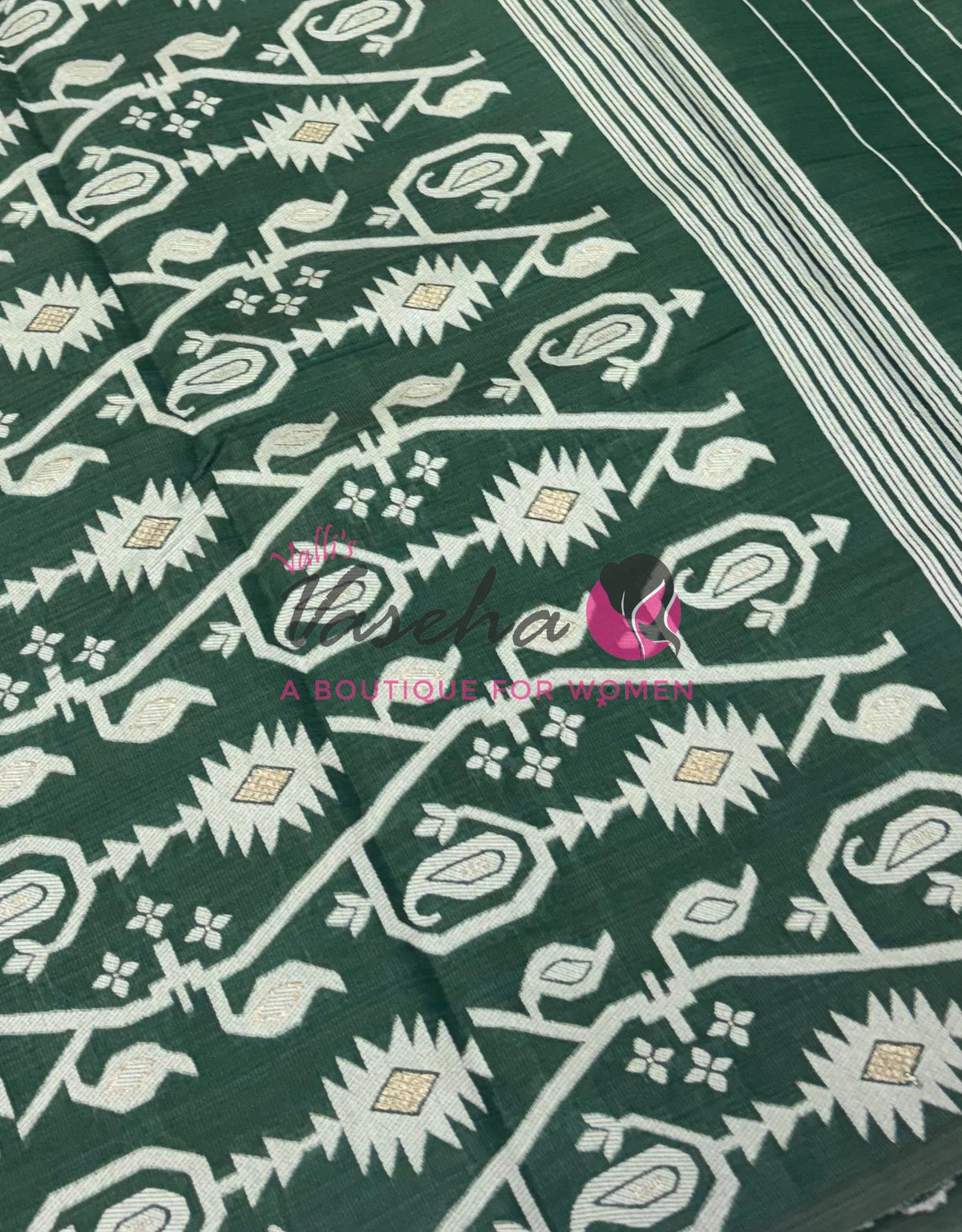 Semi Gicha Tussar Silk - Dark Green Shade - VVGTS002