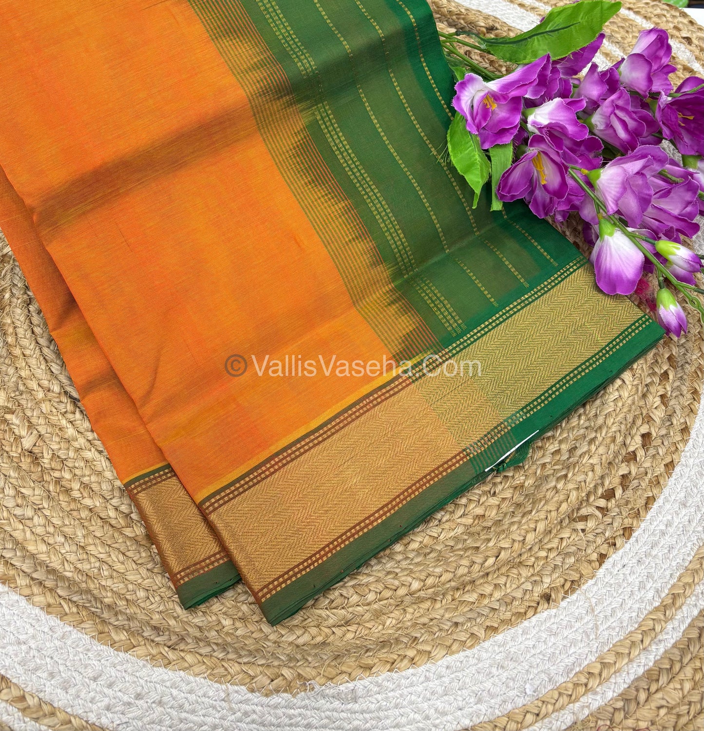 Pure Silk Cotton Sarees - Orangish Yellow & Green Shade - VVPSC008