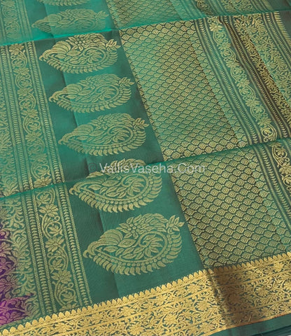 Pure Soft Silk Saree - Kanchi Border - Velum & Mayilum - Purplish Pink & Green Combo - VVPSS046