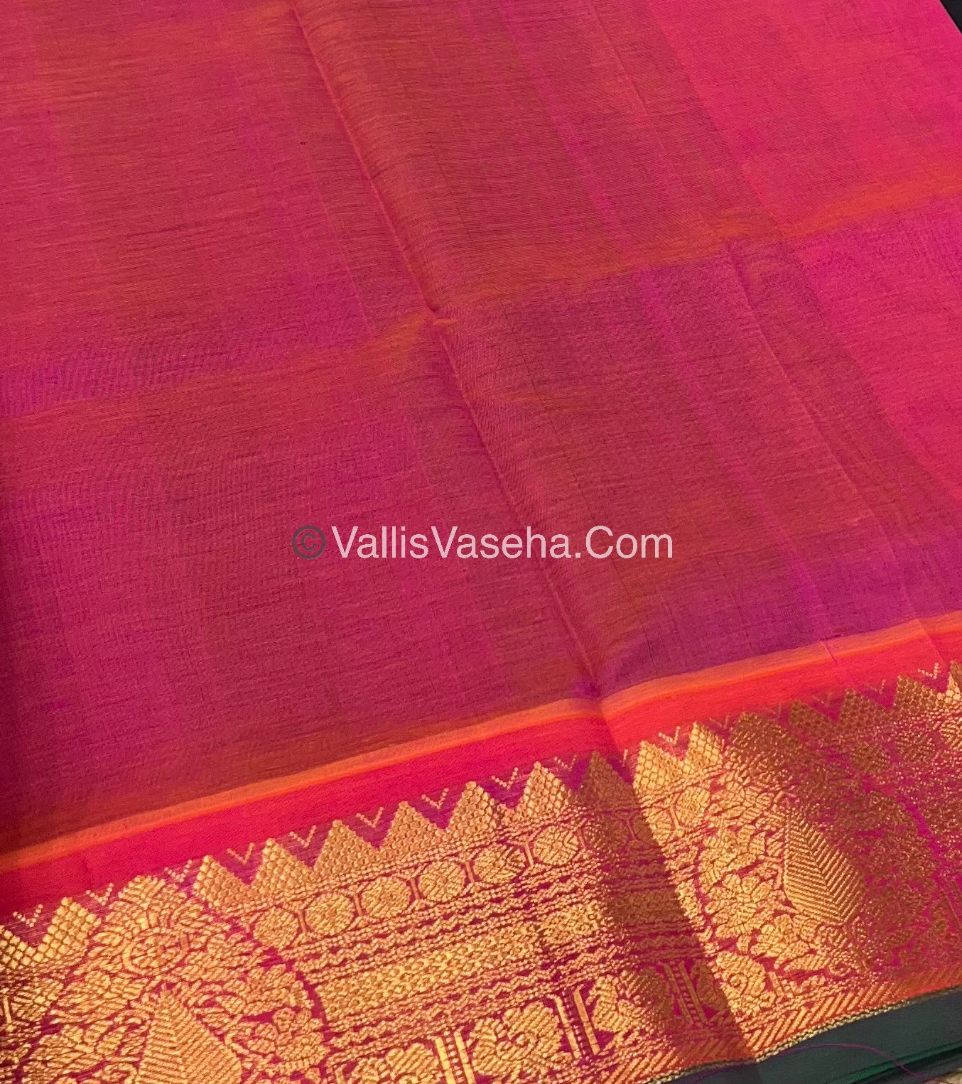 Pure Korvai Silk Cotton Saree - Black with Peach - VVKSC019