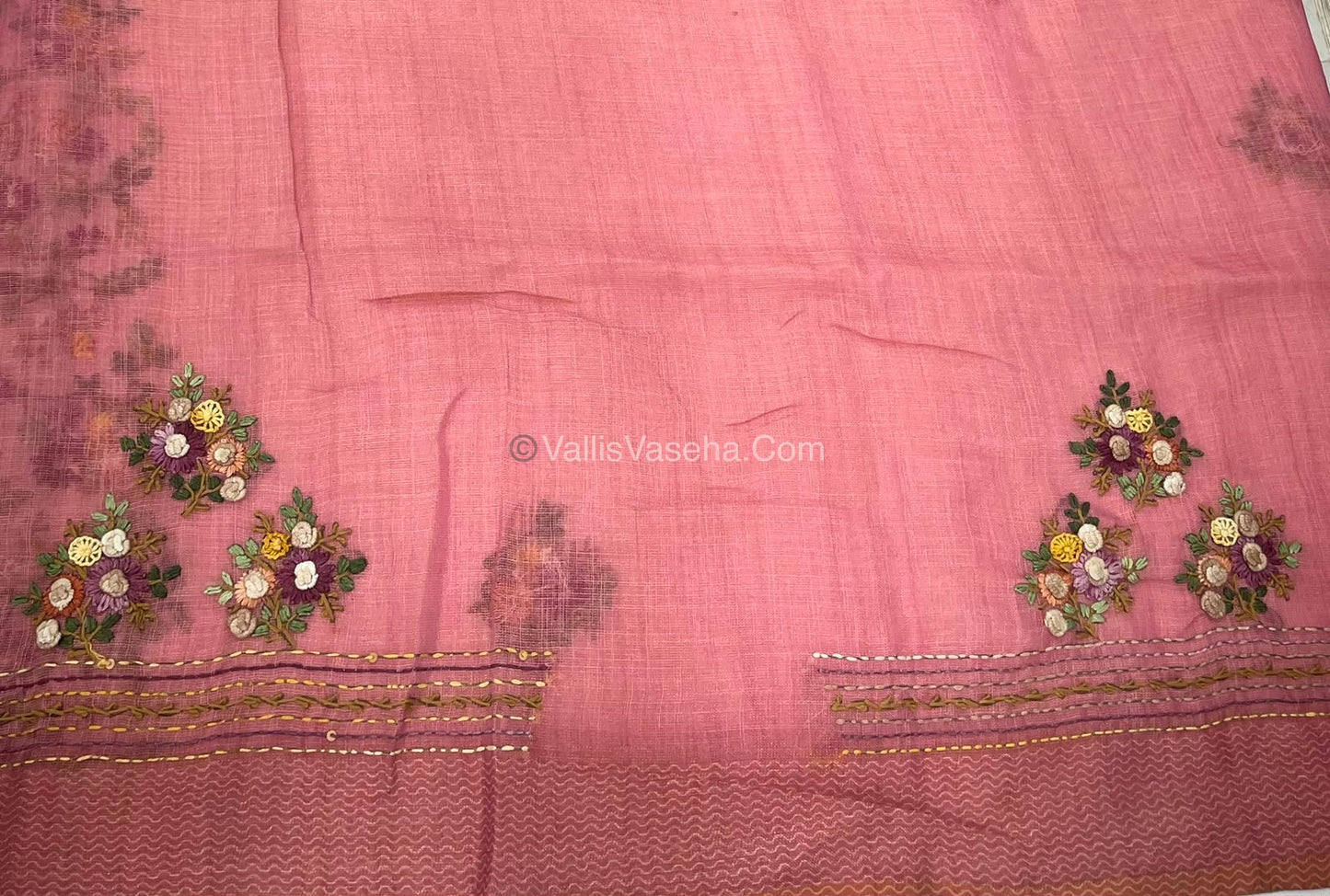 French Knot - Linen Tissue Saree - Pink Shade - Heavy Work Blouse - VVLFN012