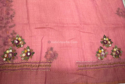 French Knot - Linen Tissue Saree - Pink Shade - Heavy Work Blouse - VVLFN012