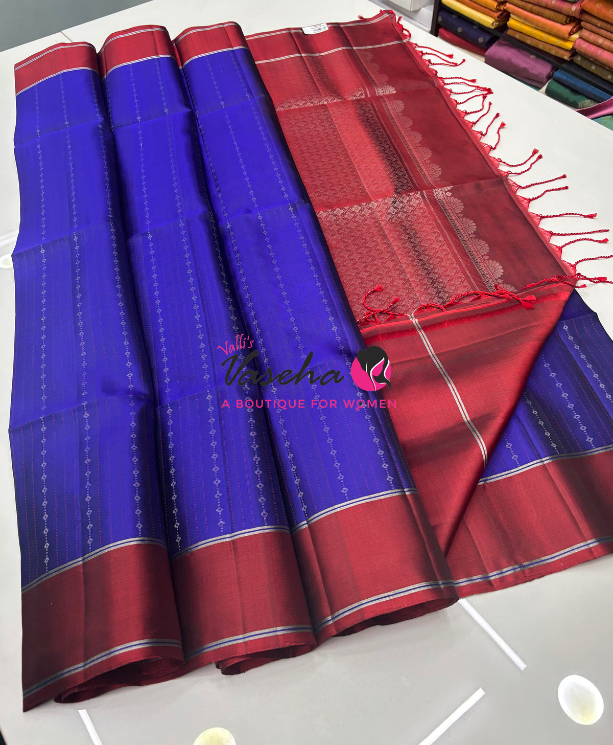 Pure Soft Silk Saree - Blue & Maroon Shade - VVPSS127