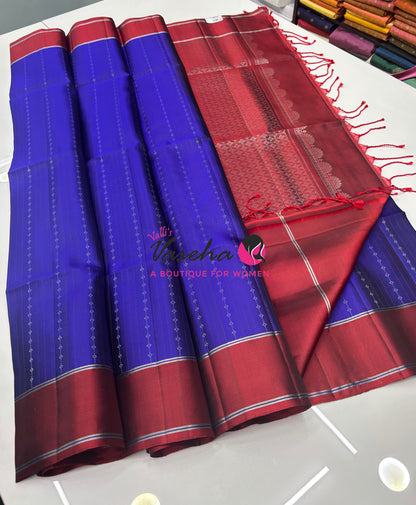 Pure Soft Silk Saree - Blue & Maroon Shade - VVPSS127