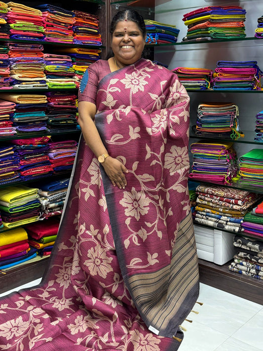 Art Tussar / Art Silk - Pink & Dark Purple - VVATS003