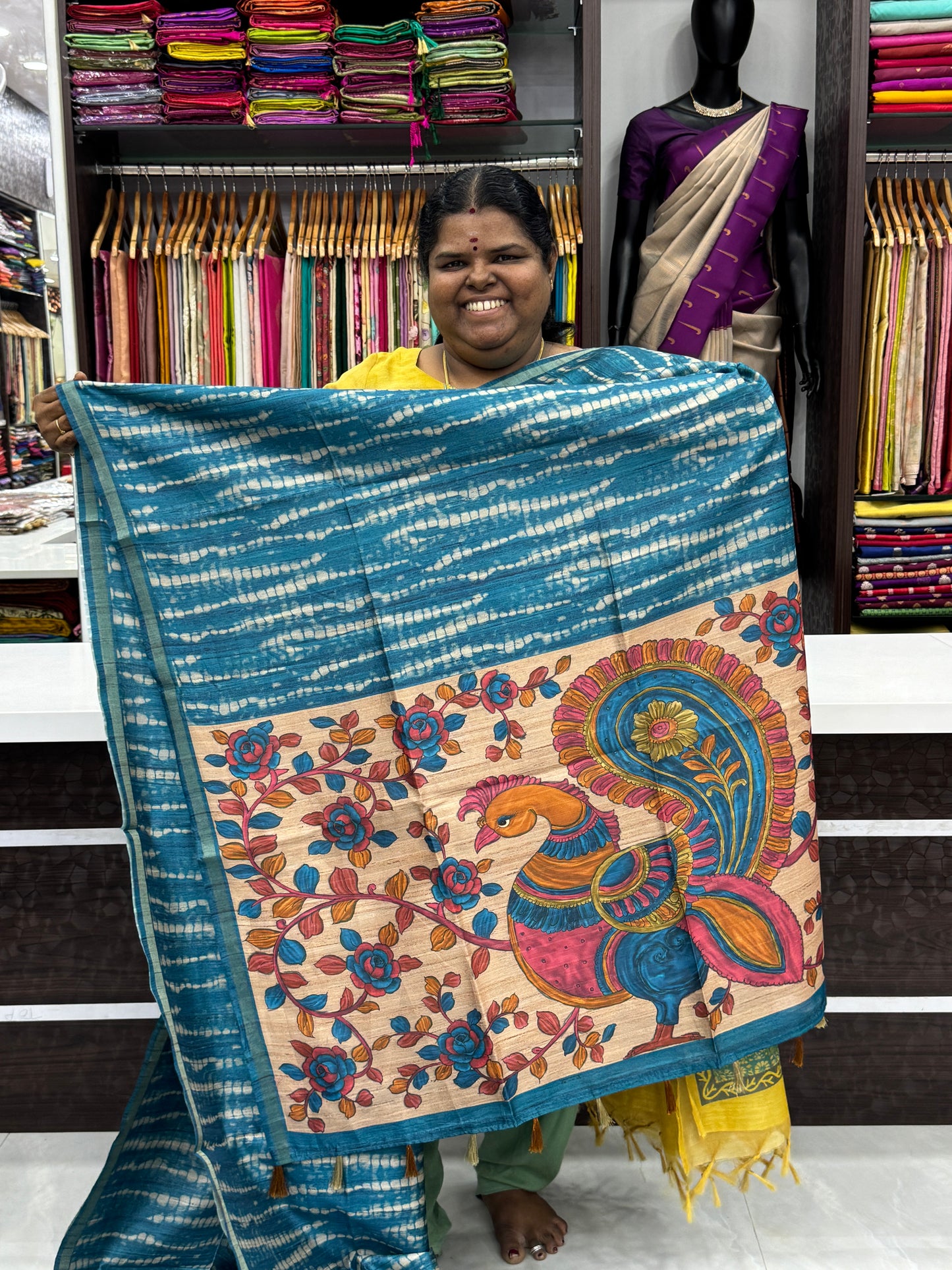 Semi Matka Tussar Silk Saree - Shibori pattern - Blue Shade - VVSMT001