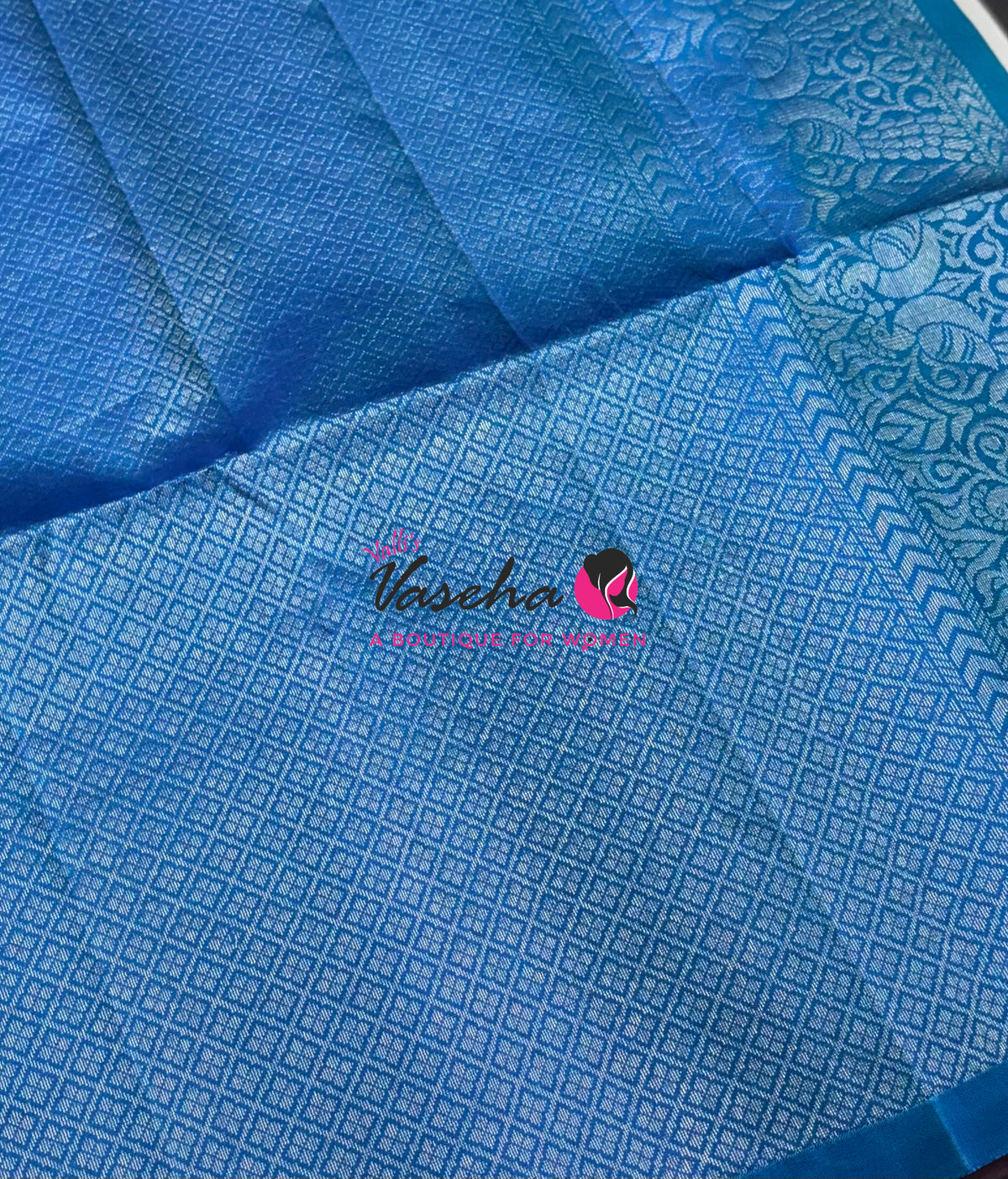 Pure Soft Silk Saree - Border Less  - Brown & Blue Combo - VVPSS066