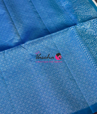 Pure Soft Silk Saree - Border Less  - Brown & Blue Combo - VVPSS066