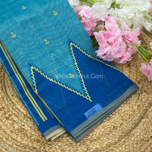 Semi Chanderi Saree - Blue & Blue Combo - VVSCS003