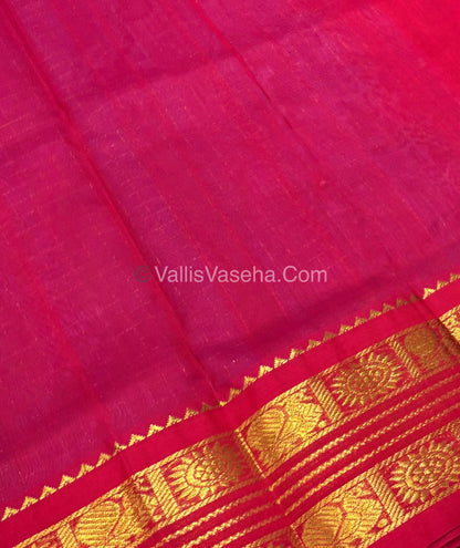 Pure Korvai Silk Cotton - Retta Petta Border - Light Lavendar With  Red Combo - VVKSC010