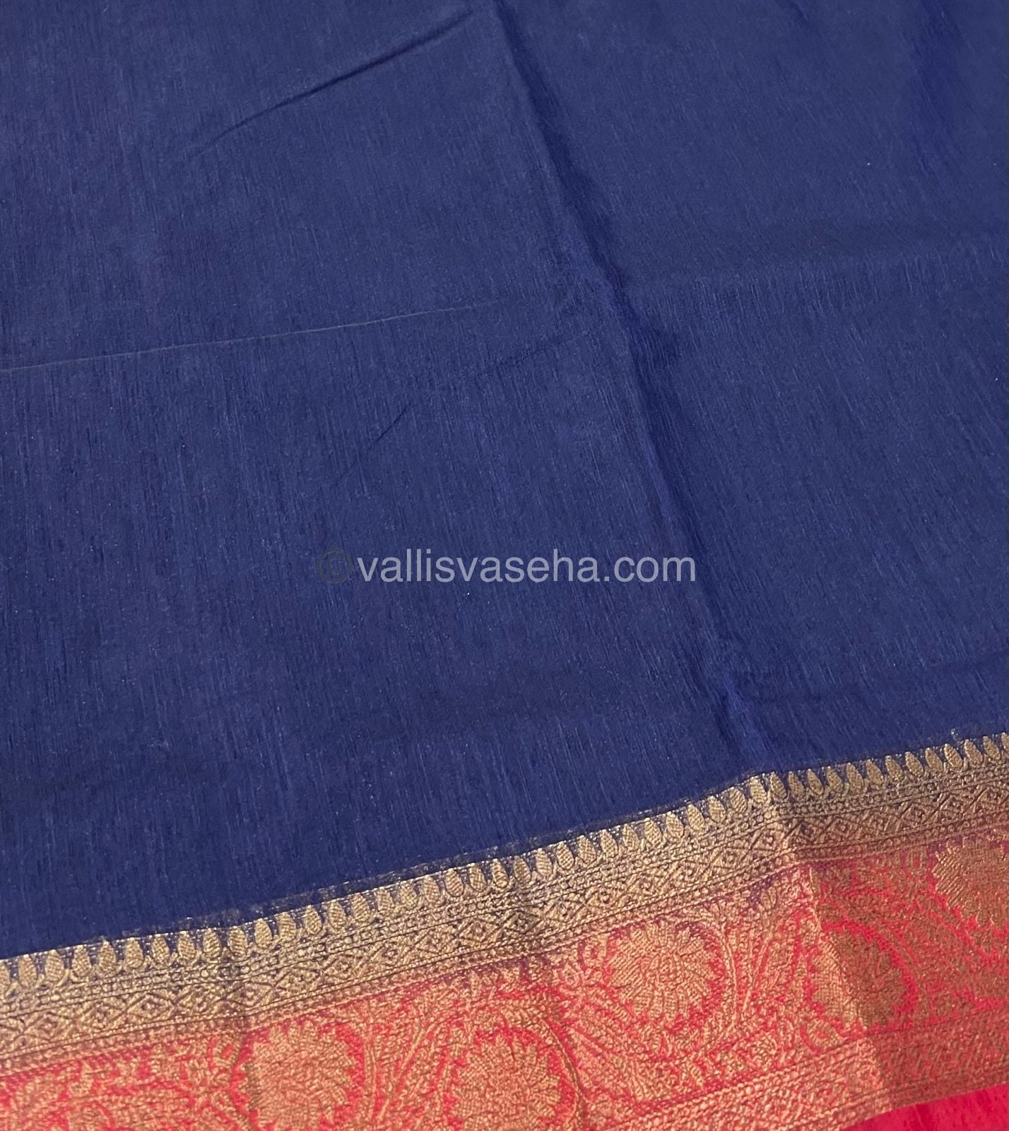 Bamboo Silk Saree - Blue With Red Shade    - VVBSS001