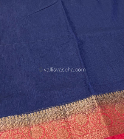 Bamboo Silk Saree - Blue With Red Shade    - VVBSS001