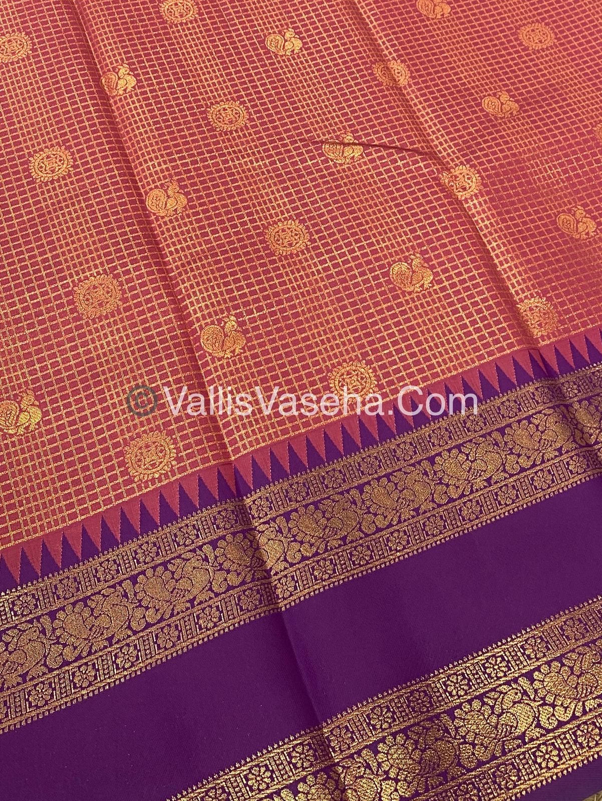 Kanchi Semi Silk - Mayil & Chakkaram design - Onion Pink with Purple - VVKSS001