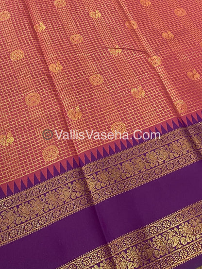 Kanchi Semi Silk - Mayil & Chakkaram design - Onion Pink with Purple - VVKSS001