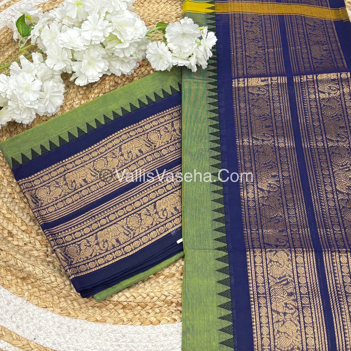 Unstitched Salwar Material -Kanchi Cotton - 2PCS Set - Green with Blue - VVUKM003