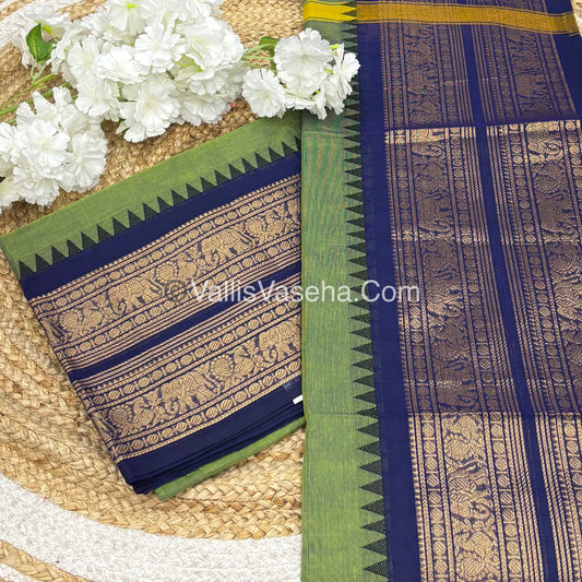 Unstitched Salwar Material -Kanchi Cotton - 2PCS Set - Green with Blue - VVUKM003